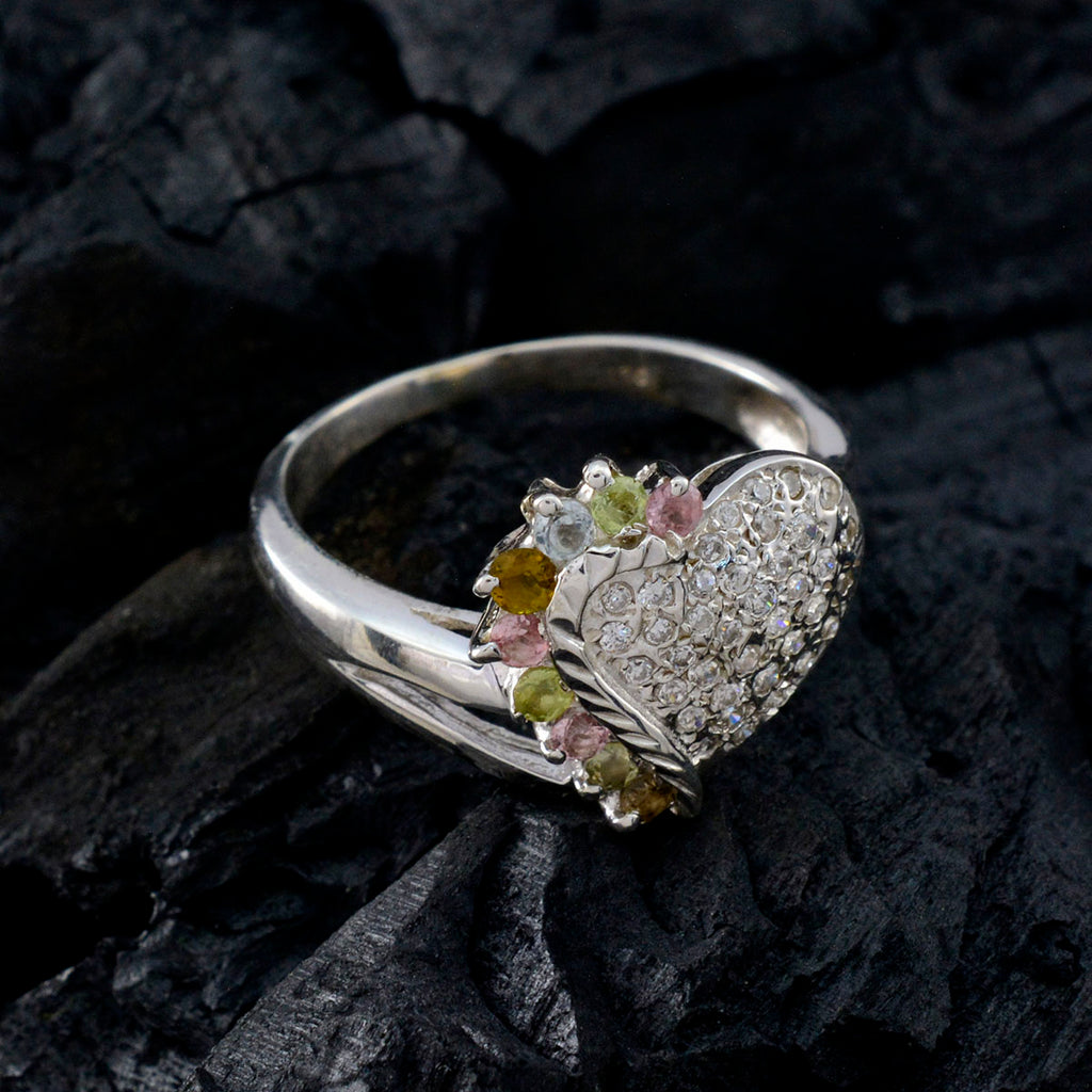 Tourmaline multiple Russian 925 Sterling Silver multicolor Gemstone Tiny Feminine Ring Jewelry