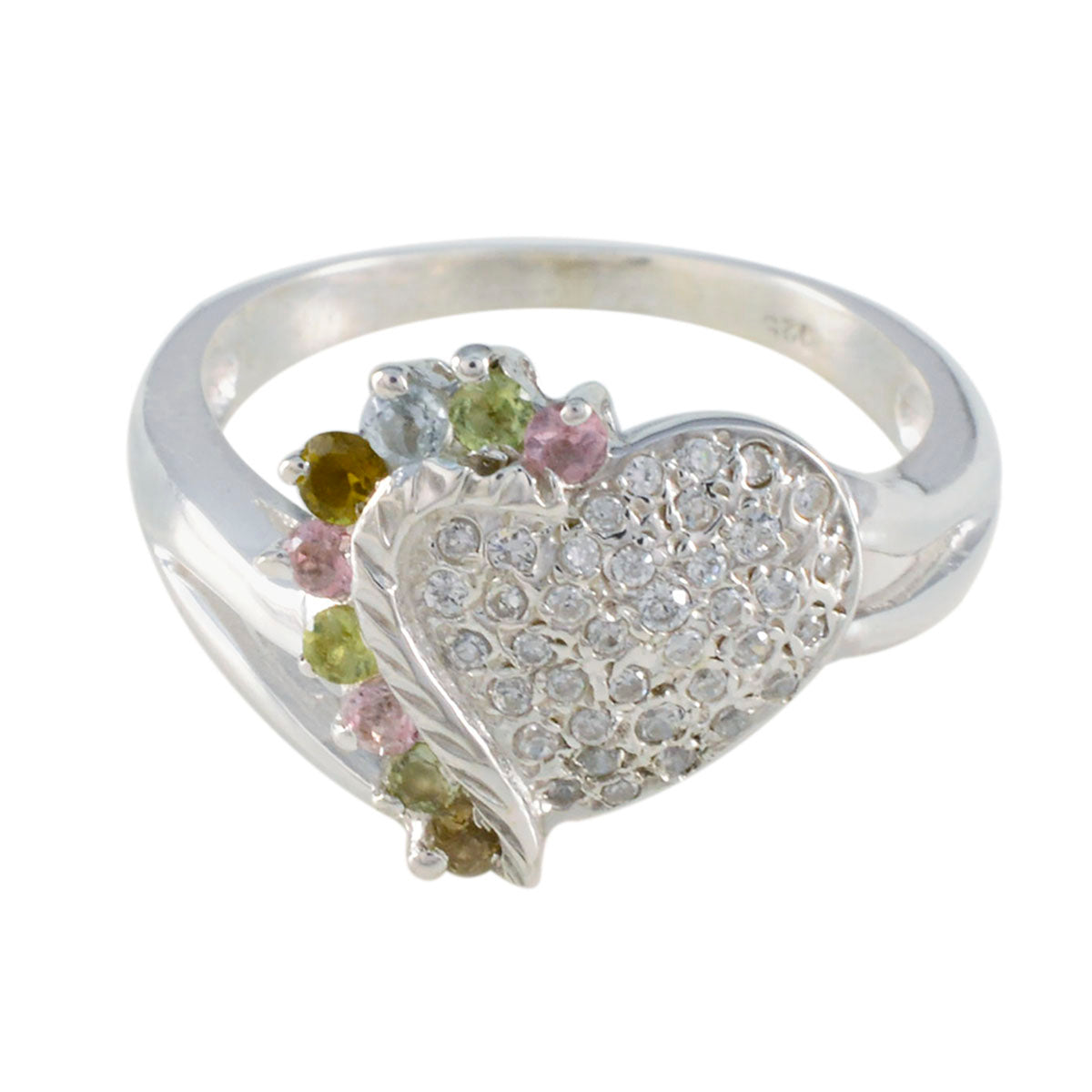 Tourmaline multiple Russian 925 Sterling Silver multicolor Gemstone Tiny Feminine Ring Jewelry メイン画像