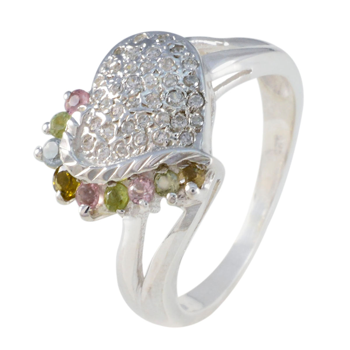 Tourmaline multiple Russian 925 Sterling Silver multicolor Gemstone Tiny Feminine Ring Jewelry