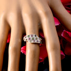 Tourmaline Halo Egyptian Sterling Silver multicolor Gems Slim Cultural Ring Jewelry