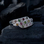 Tourmaline Halo Egyptian Sterling Silver multicolor Gems Slim Cultural Ring Jewelry