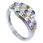Tourmaline Halo Egyptian Sterling Silver multicolor Gems Slim Cultural Ring Jewelry