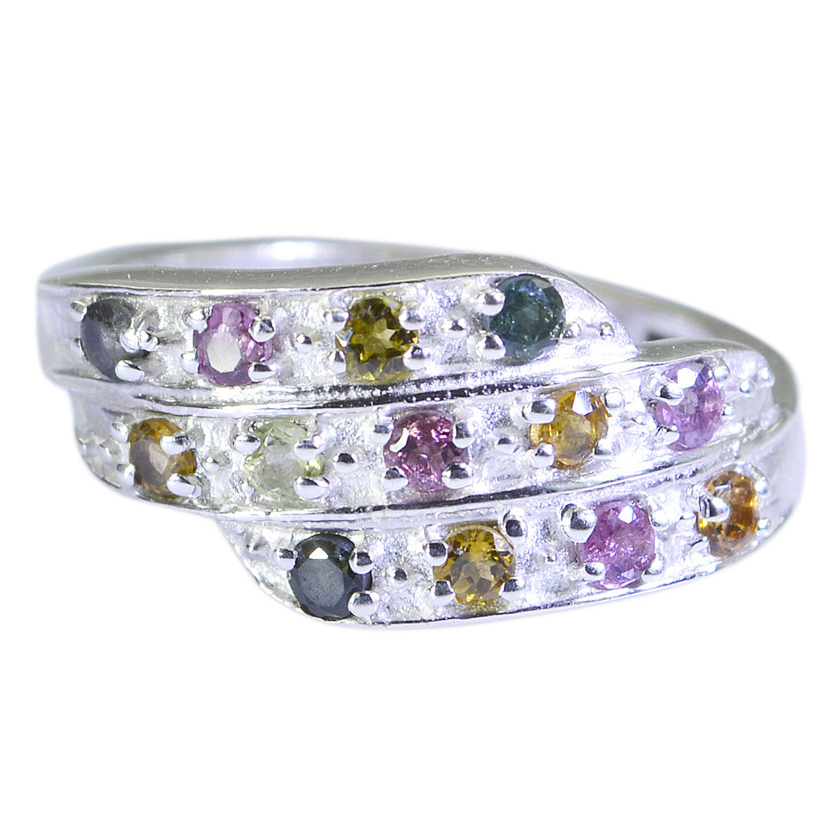 Tourmaline Halo Egyptian Sterling Silver multicolor Gems Slim Cultural Ring Jewelry