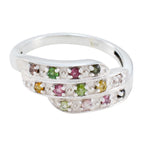 Tourmaline Halo Egyptian Sterling Silver multicolor Gems Slim Cultural Ring Jewelry