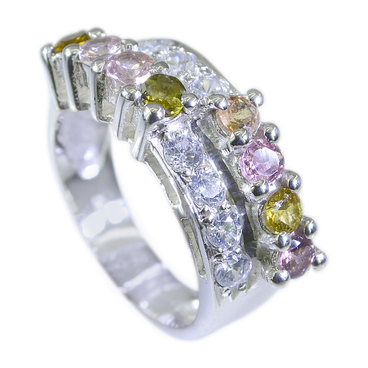 Tourmaline Halo Egyptian 925 Sterling Silver multicolor Gemstones Classic Trendy Ring Jewellery
