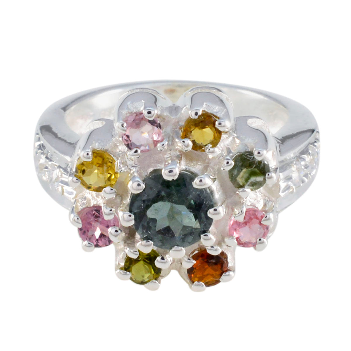 Tourmaline multiple Egyptian Silver multicolor Gems Versatile Abstract Ring Jewelry