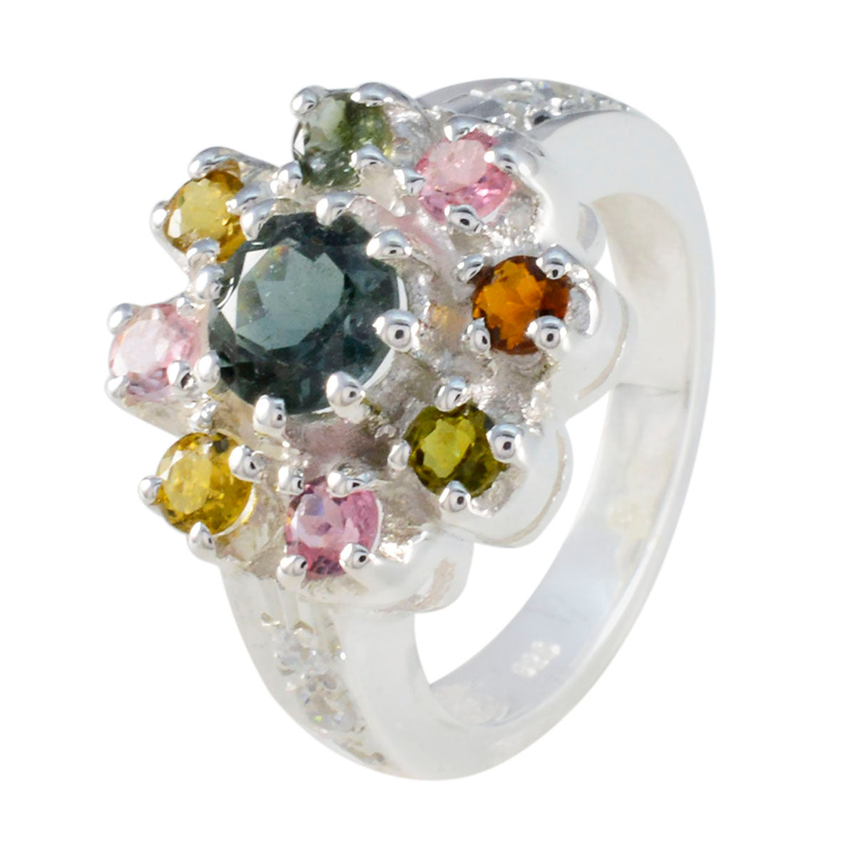 Tourmaline multiple Egyptian Silver multicolor Gems Versatile Abstract Ring Jewelry