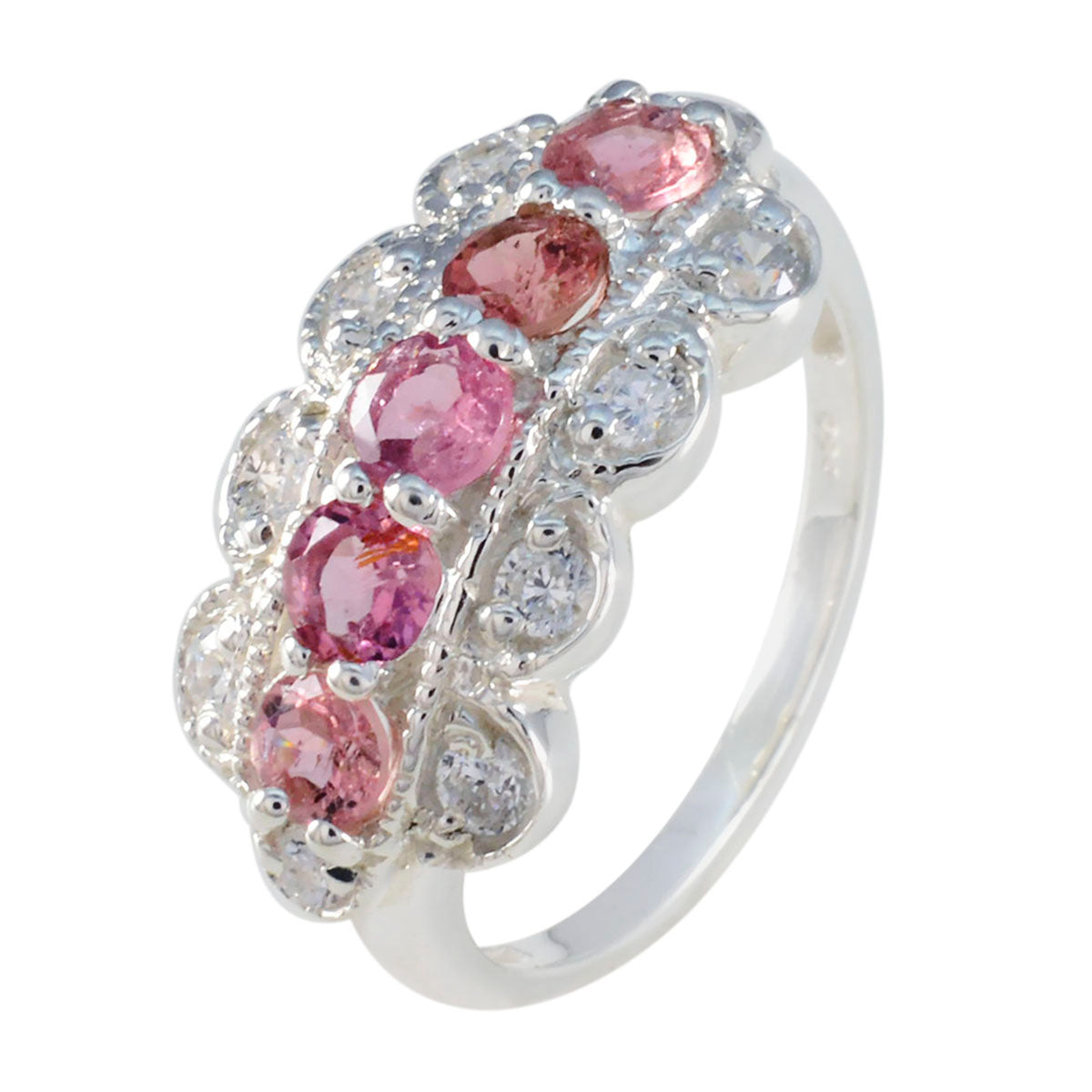 Tourmaline multiple German Sterling Silver multicolor Gemstones Tiny Glamorous Ring Jewellery