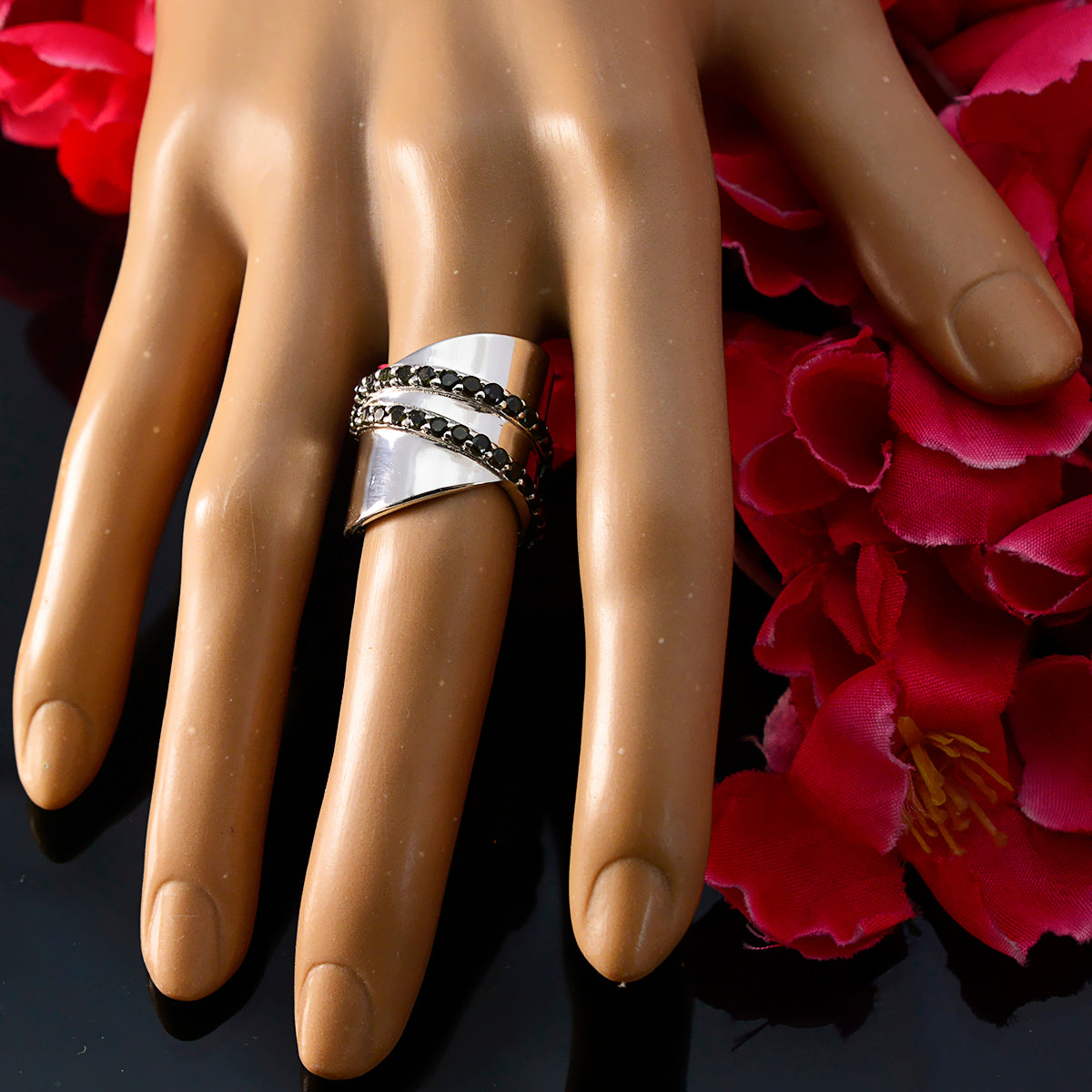 Tourmaline multiple Egyptian 925 Sterling Silver multicolor Gems Eye catching Art Deco Ring Jewelry