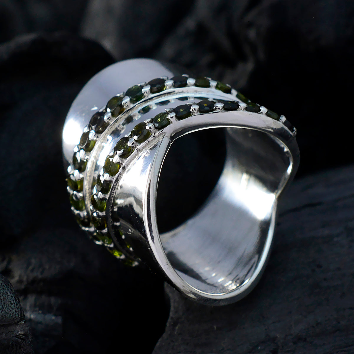 Tourmaline multiple Egyptian 925 Sterling Silver multicolor Gems Eye catching Art Deco Ring Jewelry