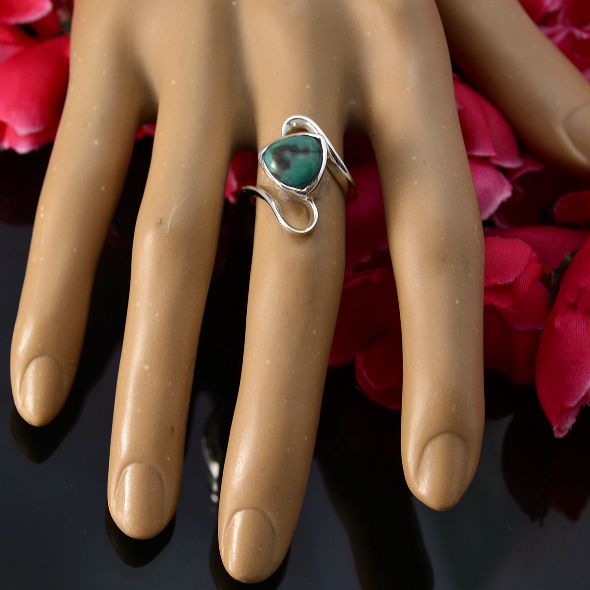 Turquoise Solitaire Russian 92.5 Silver Blue Gemstone Slim Geometric Ring Jewellery