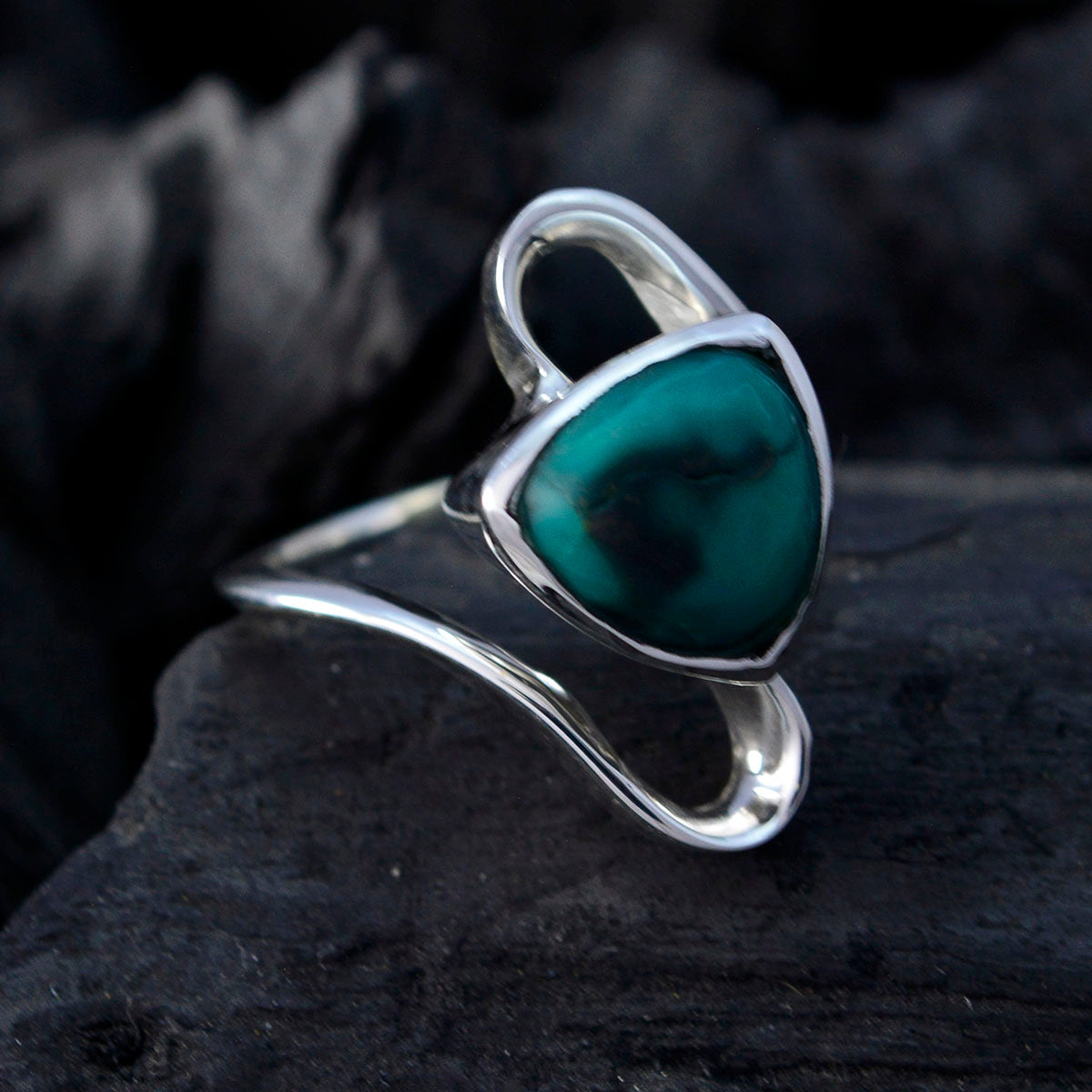 Turquoise Solitaire Russian 92.5 Silver Blue Gemstone Slim Geometric Ring Jewellery