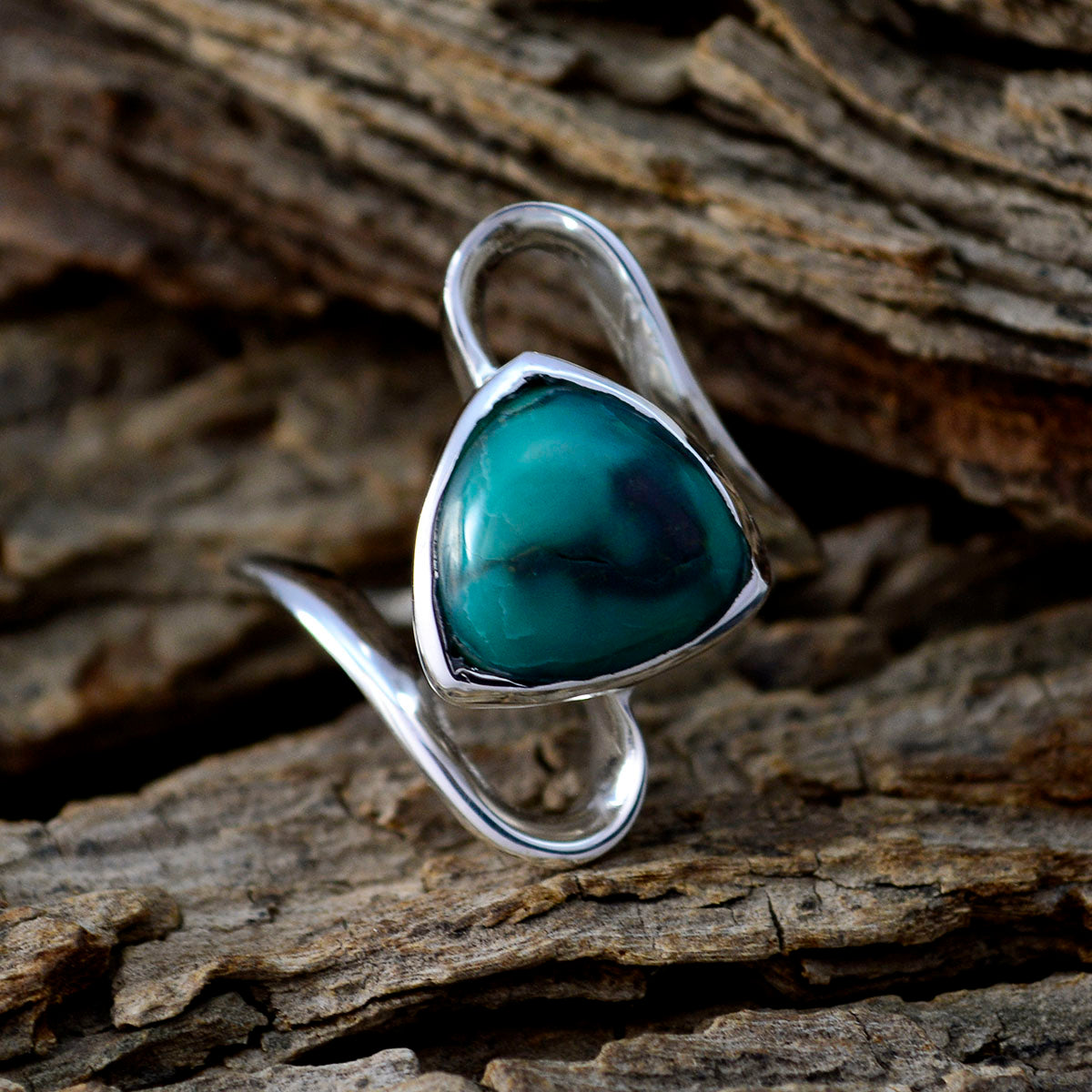 Turquoise Solitaire Russian 92.5 Silver Blue Gemstone Slim Geometric Ring Jewellery