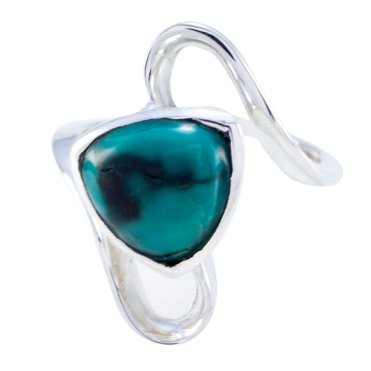 Turquoise Solitaire Russian 92.5 Silver Blue Gemstone Slim Geometric Ring Jewellery メイン画像