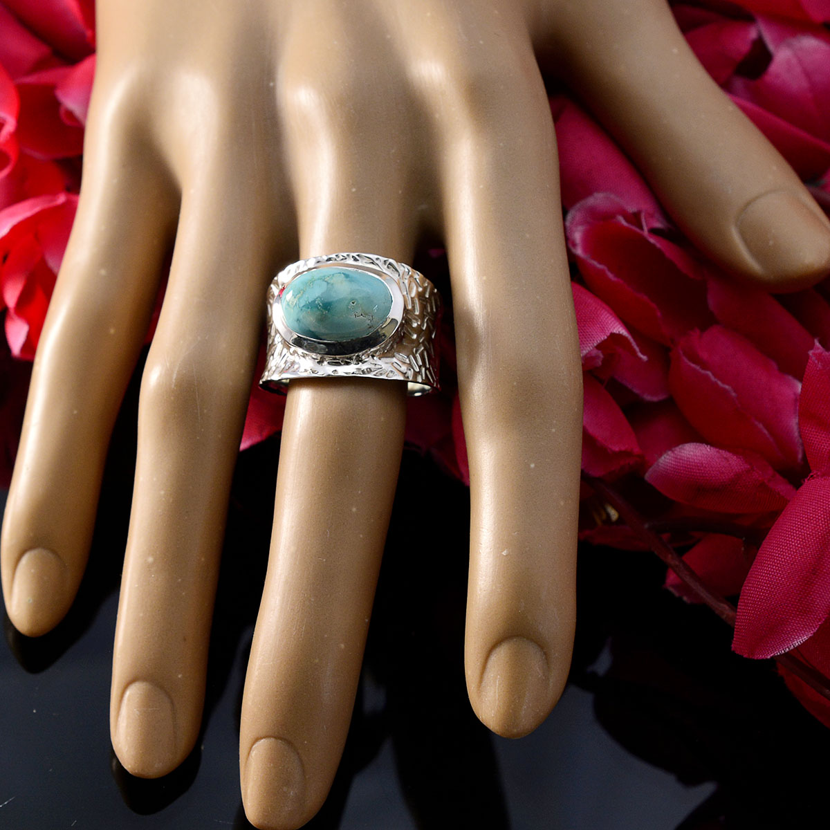 Turquoise Solitaire African Sterling Silver Blue Gemstone Essential  engravings Ring Jewelry