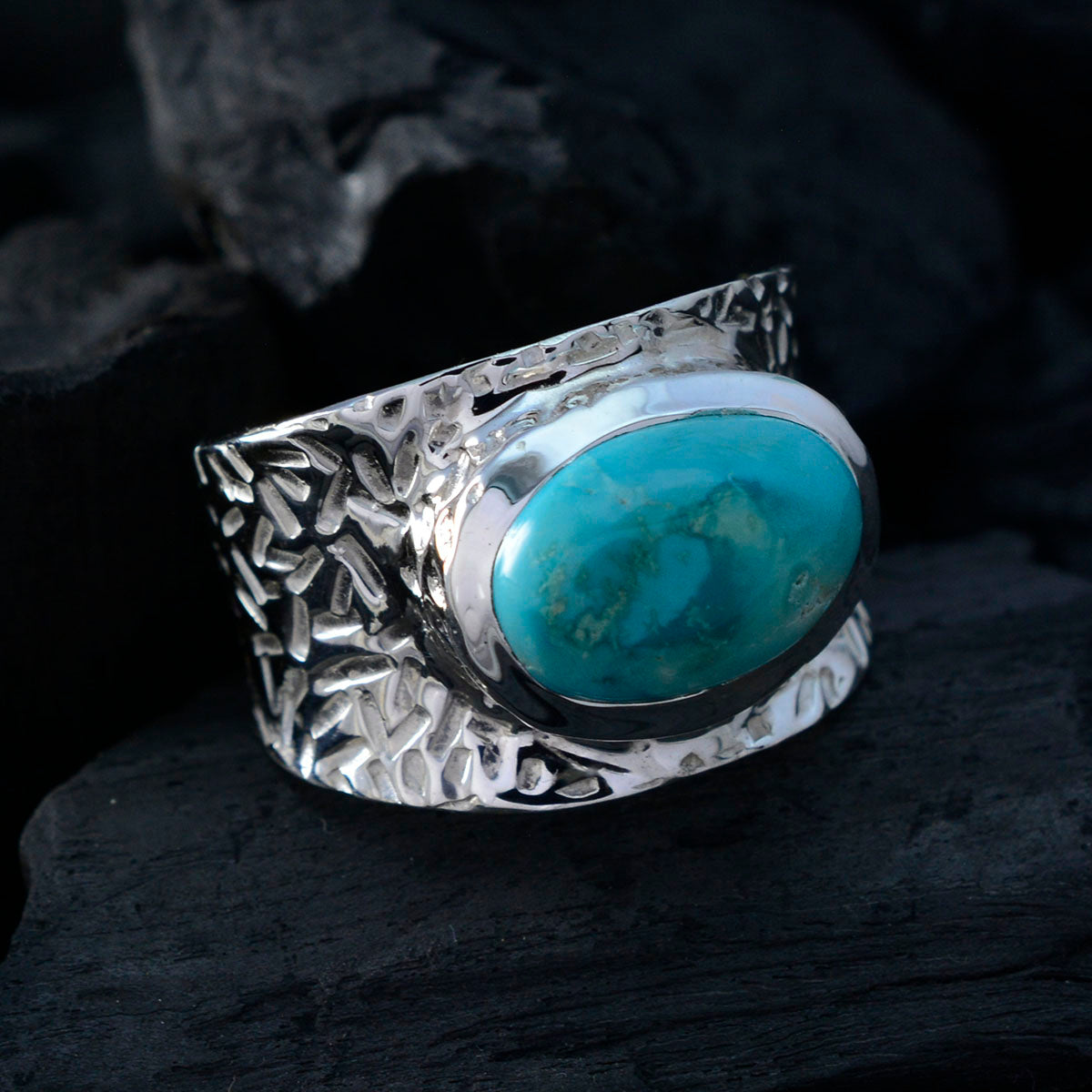 Turquoise Solitaire African Sterling Silver Blue Gemstone Essential  engravings Ring Jewelry