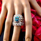 Turquoise Solitaire Australian 925 Sterling Silver Blue Gemstones Mid weight Filigree Ring Jewelry