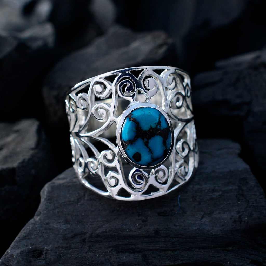 Turquoise Solitaire Australian 925 Sterling Silver Blue Gemstones Mid weight Filigree Ring Jewelry