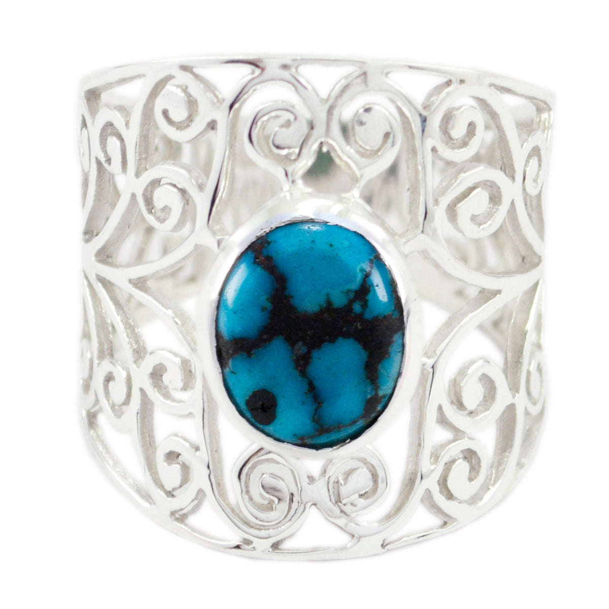 Turquoise Solitaire Australian 925 Sterling Silver Blue Gemstones Mid weight Filigree Ring Jewelry