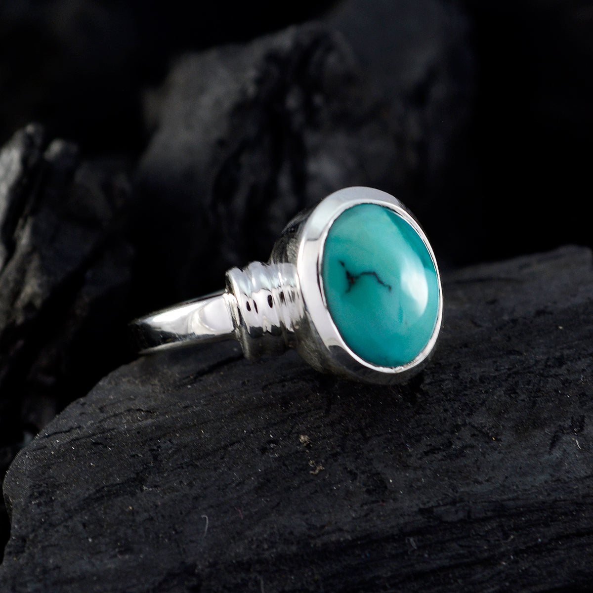 Turquoise Solitaire Moroccan 925 Silver Blue Gems Minimal Boho Ring Jewelry