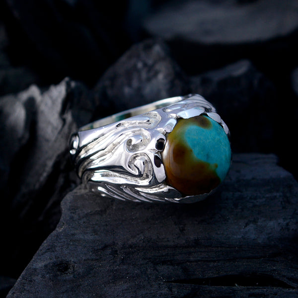 Turquoise Solitaire Moroccan 925 Sterling Silver Blue Gems Chunky Contemporary Ring Jewelry
