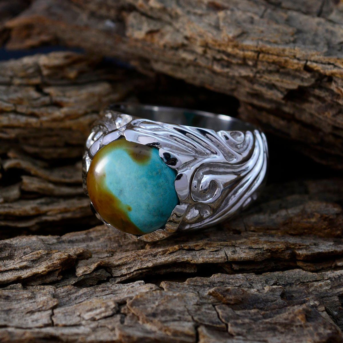 Turquoise Solitaire Moroccan 925 Sterling Silver Blue Gems Chunky Contemporary Ring Jewelry