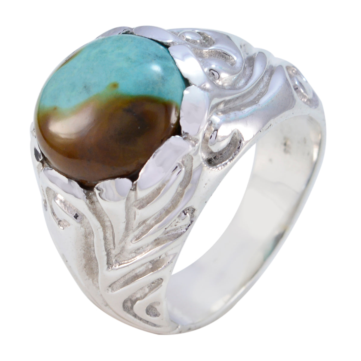 Turquoise Solitaire Moroccan 925 Sterling Silver Blue Gems Chunky Contemporary Ring Jewelry メイン画像