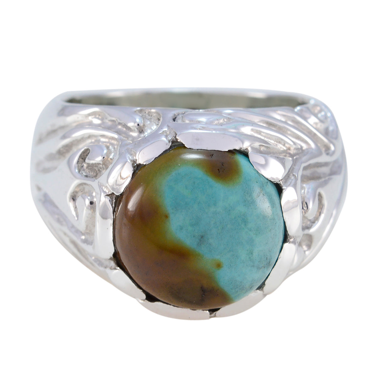 Turquoise Solitaire Moroccan 925 Sterling Silver Blue Gems Chunky Contemporary Ring Jewelry