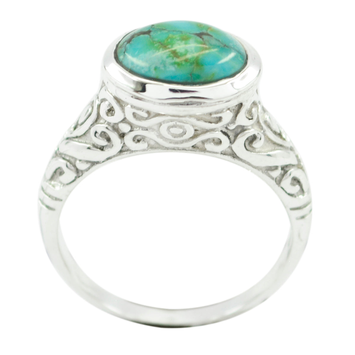 Turquoise Solitaire Moroccan Sterling Silver Blue Gems Minimal Art Deco Ring Jewelry