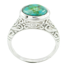 Turquoise Solitaire Moroccan Sterling Silver Blue Gems Minimal Art Deco Ring Jewelry