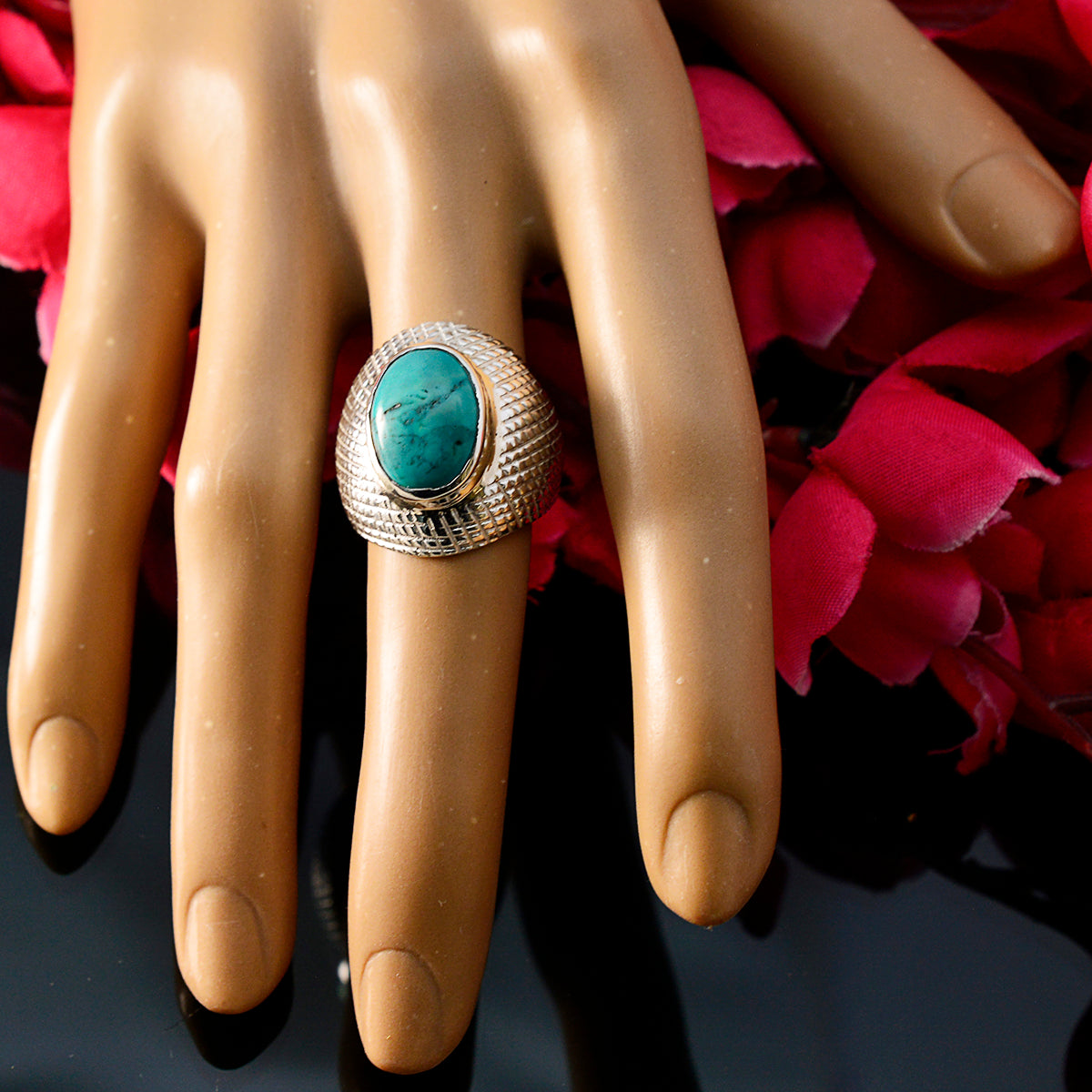 Turquoise Solitaire African Silver Blue Gemstone Versatile engravings Ring Jewellery