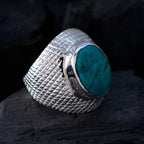 Turquoise Solitaire African Silver Blue Gemstone Versatile engravings Ring Jewellery