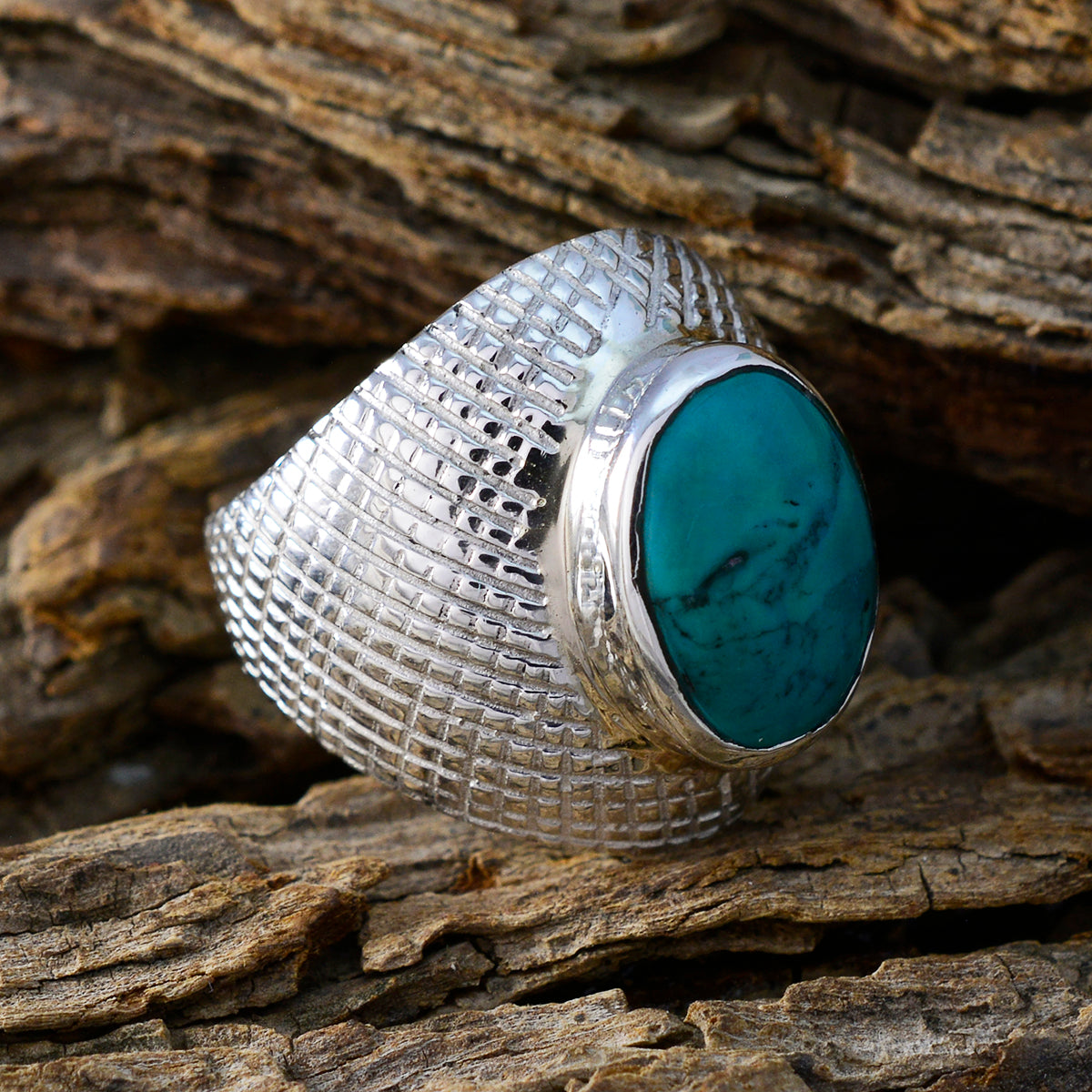 Turquoise Solitaire African Silver Blue Gemstone Versatile engravings Ring Jewellery