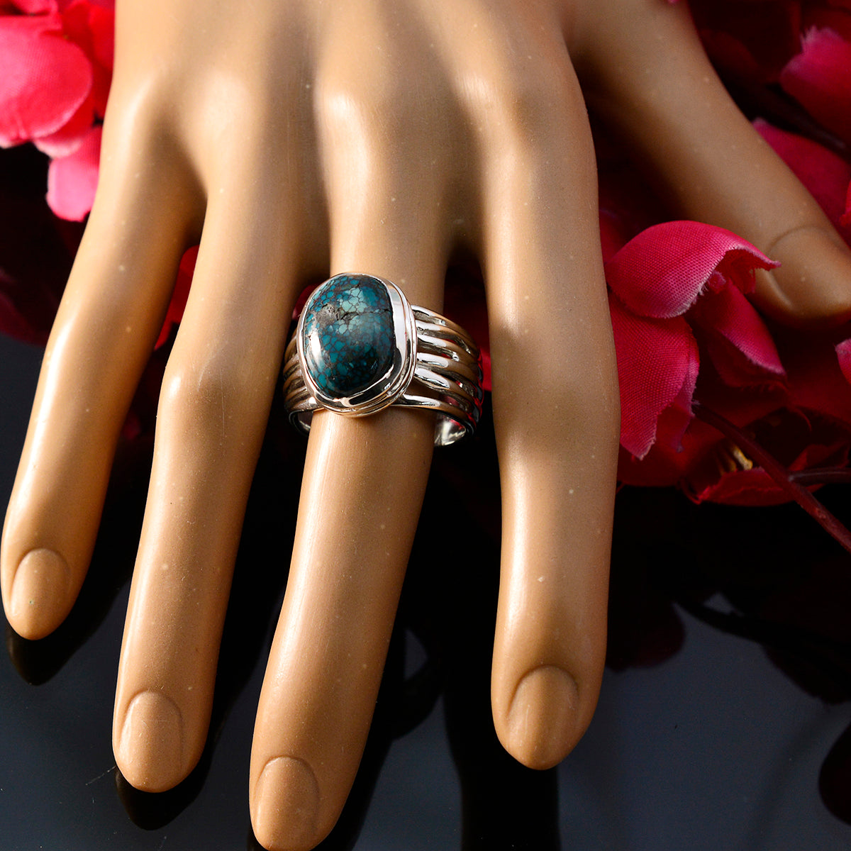 Turquoise Solitaire Spanish 92.5 Silver Blue Gems Statement Armor Ring Jewelry
