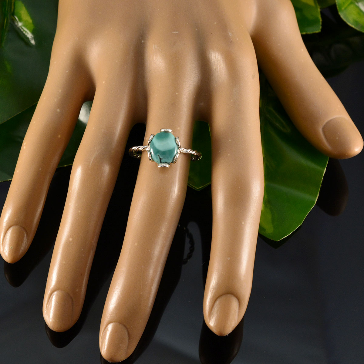 Turquoise Solitaire American Sterling Silver Blue Gemstone Delicate Glamorous Ring Jewellery