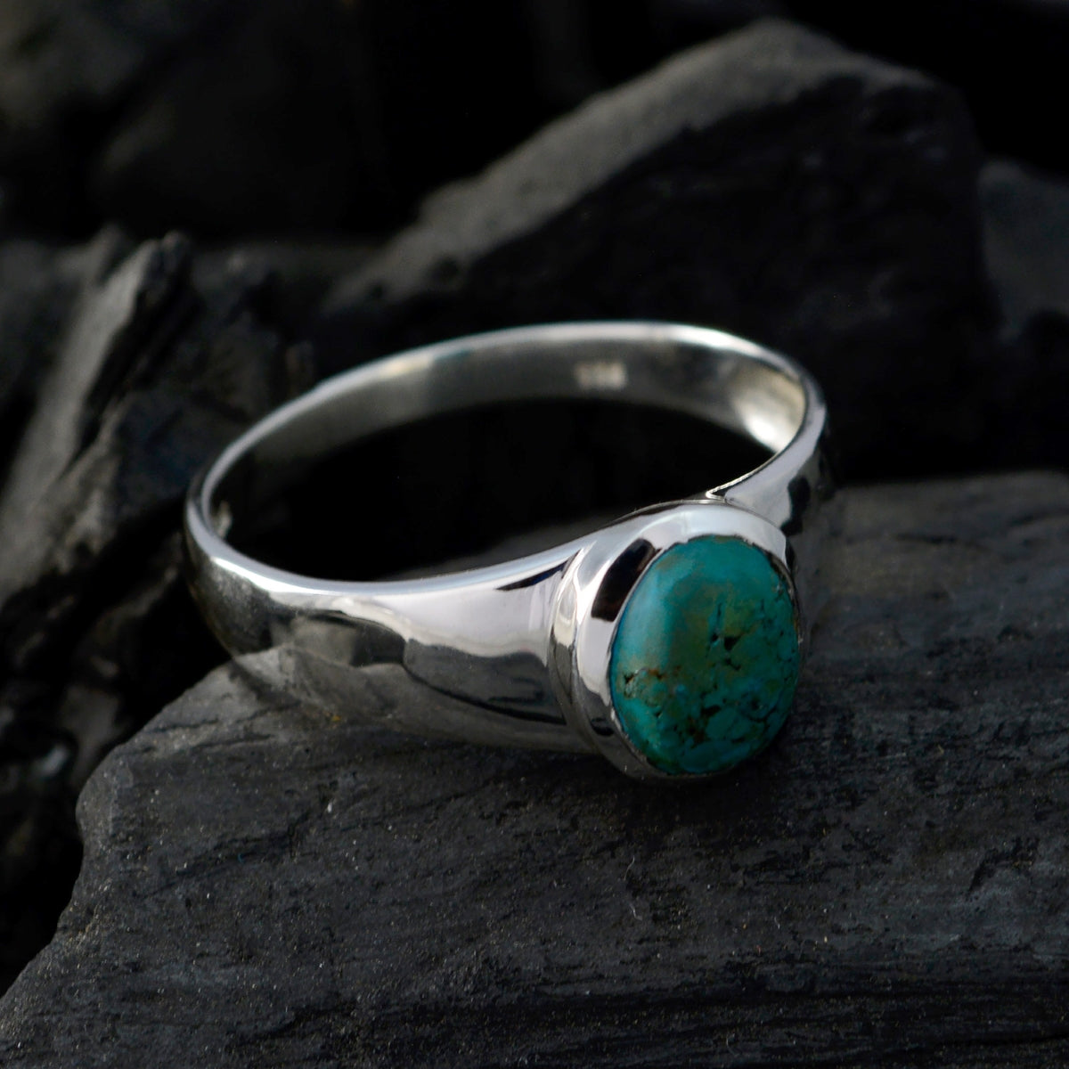 Turquoise Solitaire Moroccan Sterling Silver Blue Gemstones Slim Ethnic Ring Jewellery
