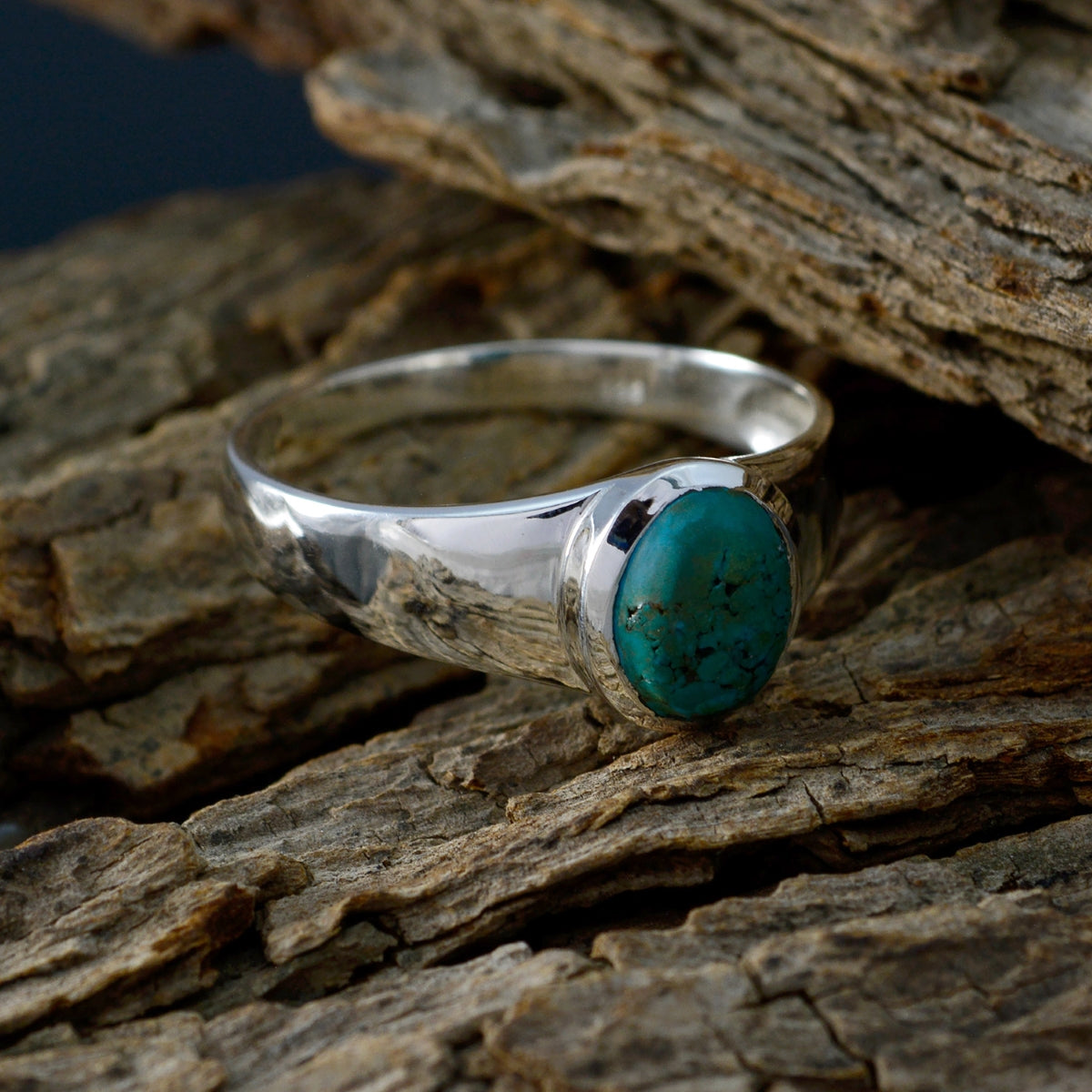 Turquoise Solitaire Moroccan Sterling Silver Blue Gemstones Slim Ethnic Ring Jewellery