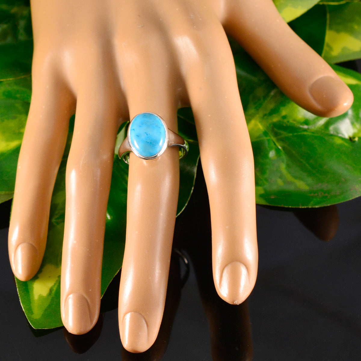 Turquoise Solitaire Russian 92.5 Silver Blue Gemstone Minimal Ethnic Ring Jewelry