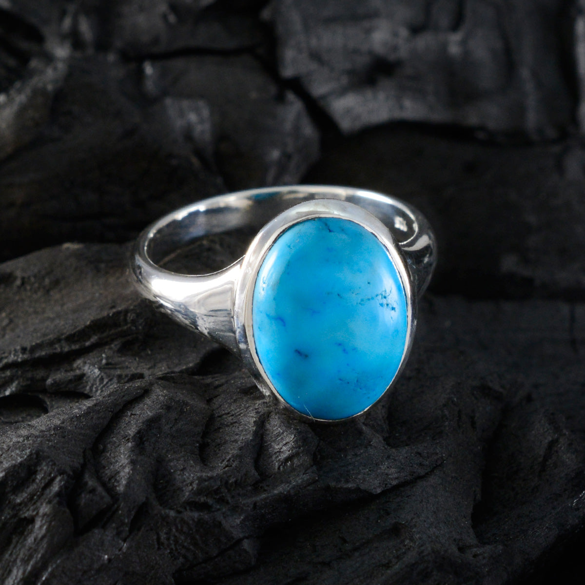 Turquoise Solitaire Russian 92.5 Silver Blue Gemstone Minimal Ethnic Ring Jewelry