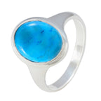Turquoise Solitaire Russian 92.5 Silver Blue Gemstone Minimal Ethnic Ring Jewelry