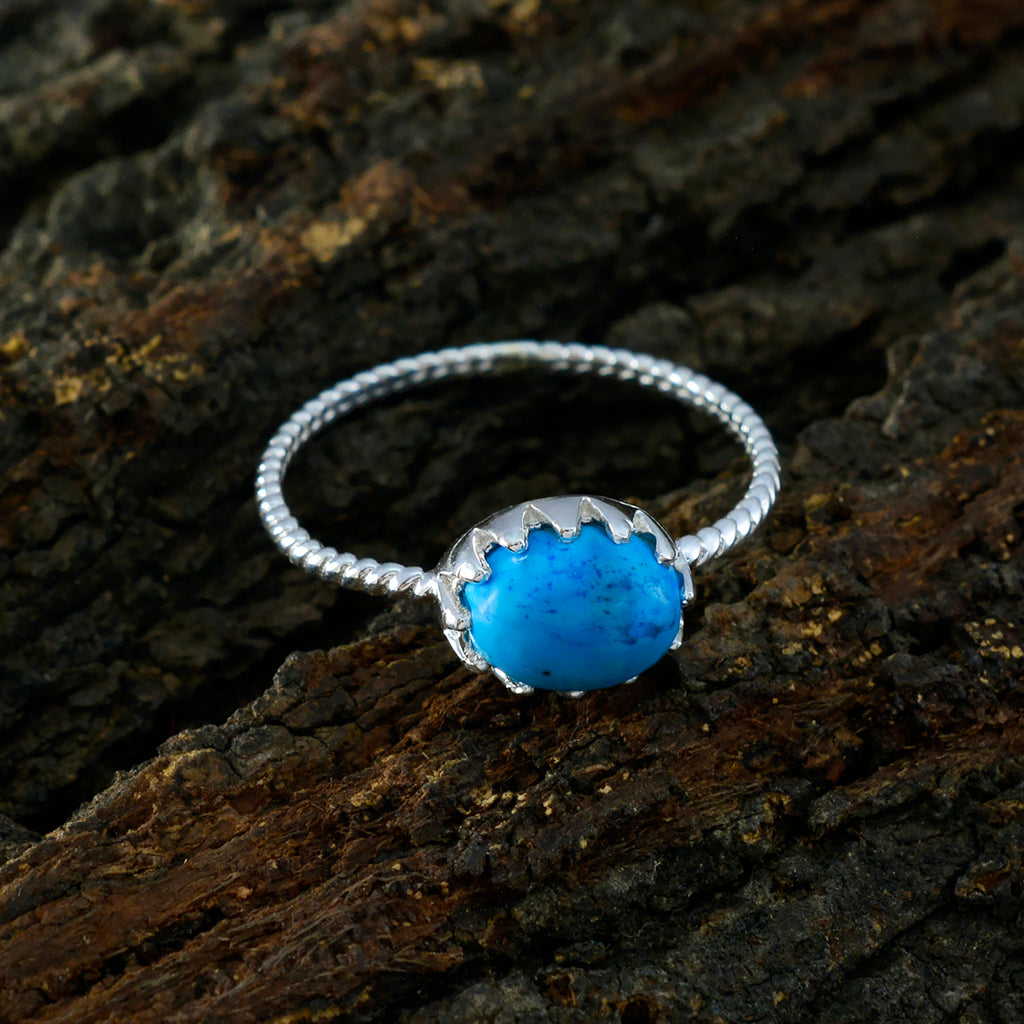 Turquoise Solitaire Japanese Silver Blue Gemstones Elegant  Twist Ring Jewelry