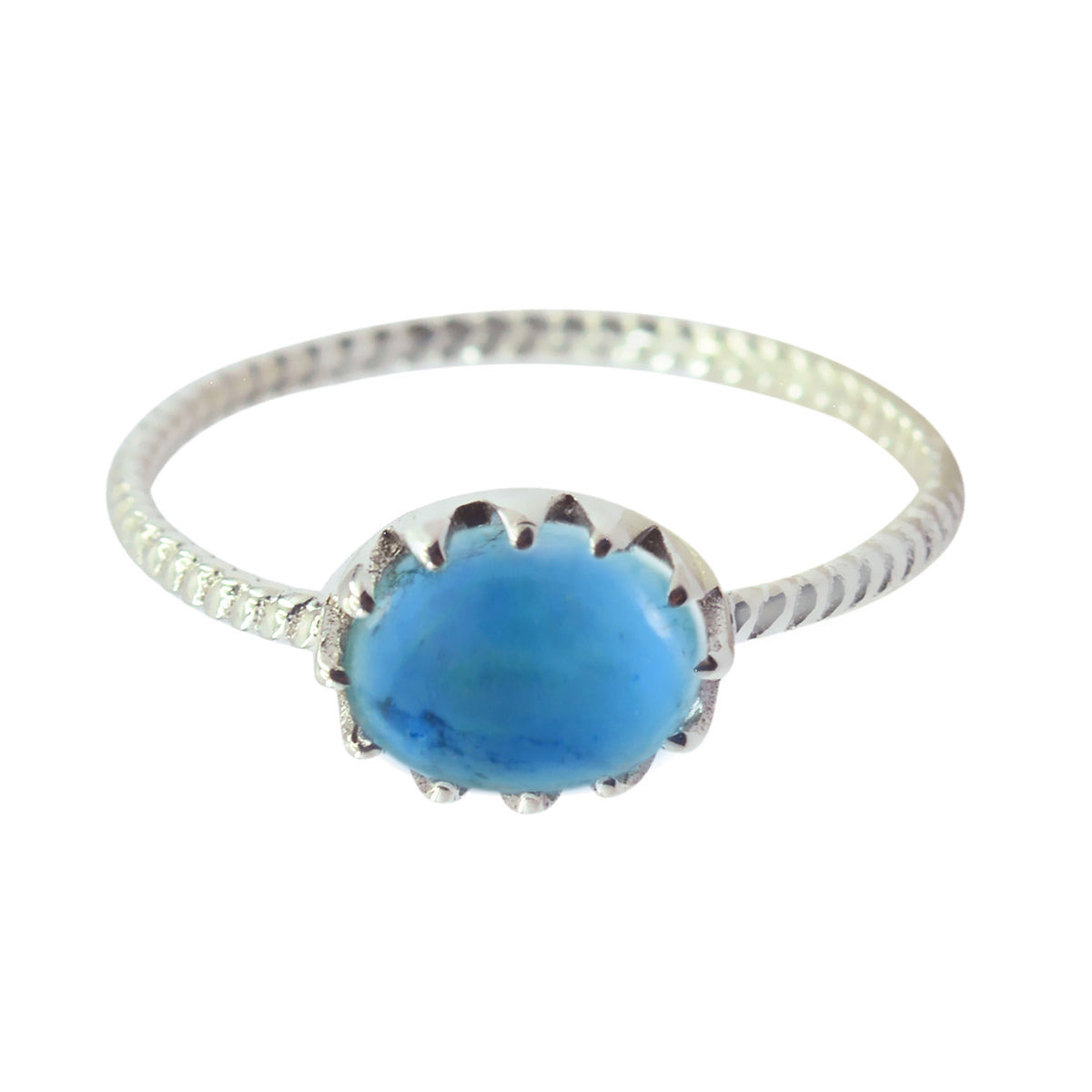 Turquoise Solitaire Japanese Silver Blue Gemstones Elegant  Twist Ring Jewelry