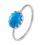 Turquoise Solitaire Japanese Silver Blue Gemstones Elegant  Twist Ring Jewelry