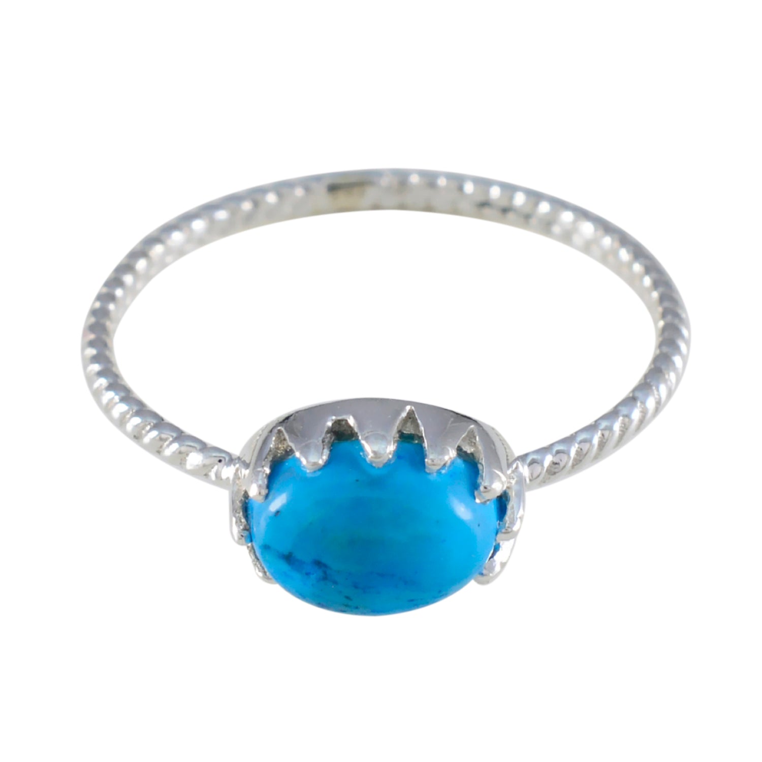 Turquoise Solitaire Japanese Silver Blue Gemstones Elegant  Twist Ring Jewelry
