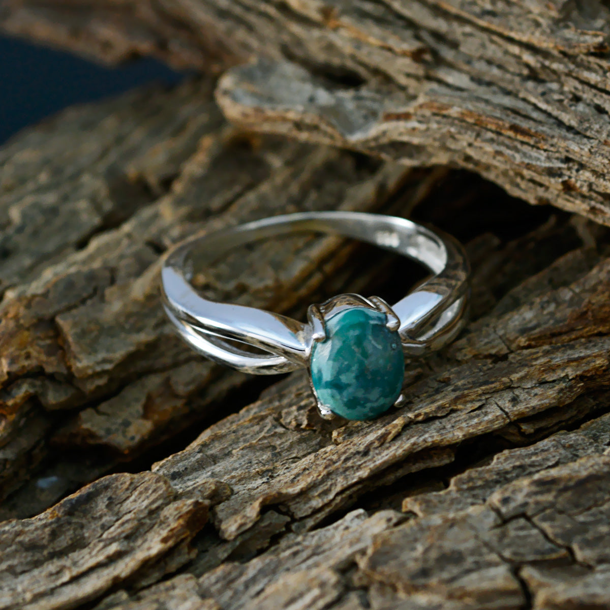 Turquoise Solitaire Japanese 925 Sterling Silver Blue Gems Delicate Feminine Ring Jewelry