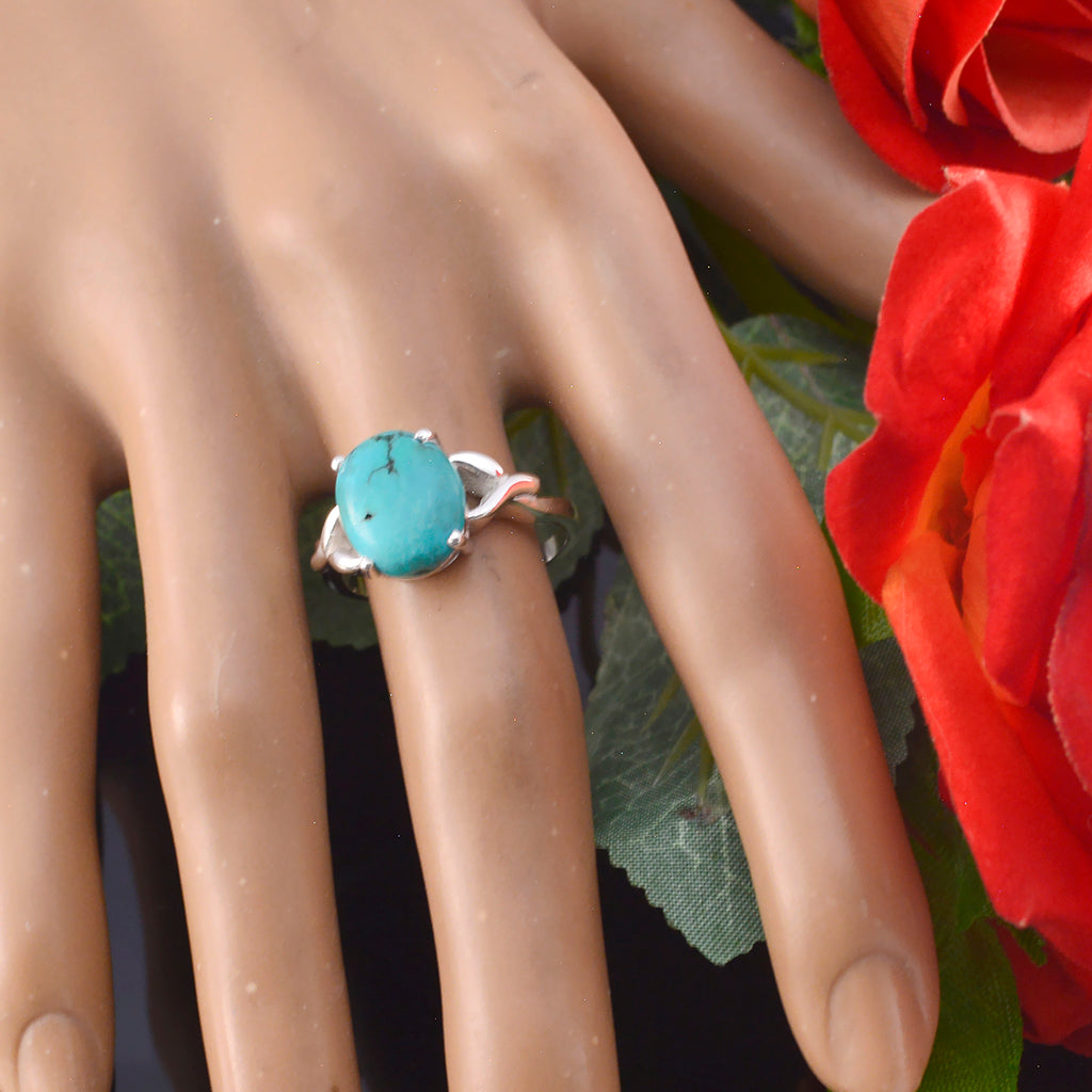 Turquoise Solitaire Moroccan Sterling Silver Blue Gems Featherlight Ethnic Ring Jewelry