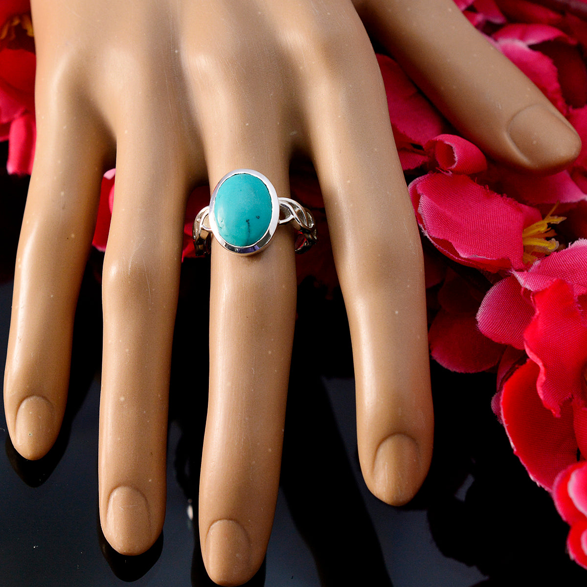Turquoise Solitaire African 92.5 Silver Blue Gemstones Minimal Abstract Ring Jewelry