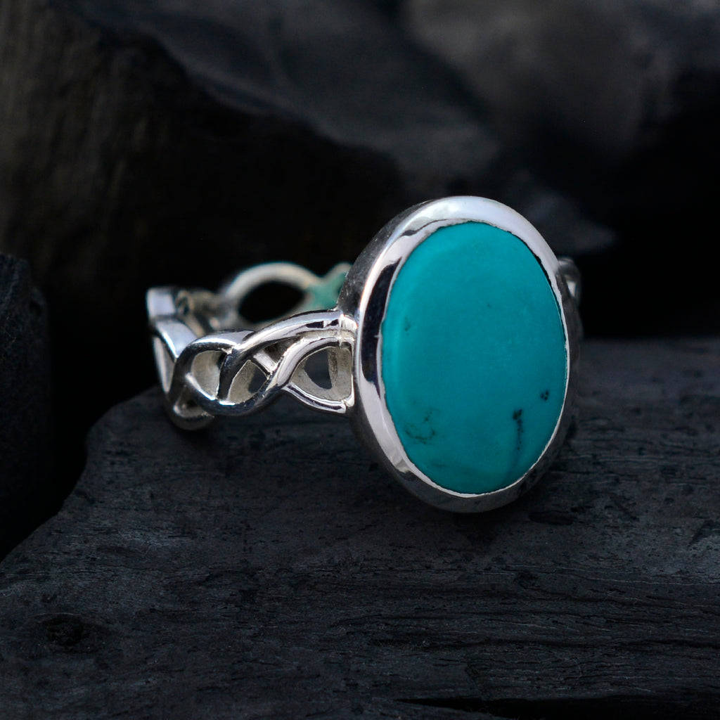 Turquoise Solitaire African 92.5 Silver Blue Gemstones Minimal Abstract Ring Jewelry