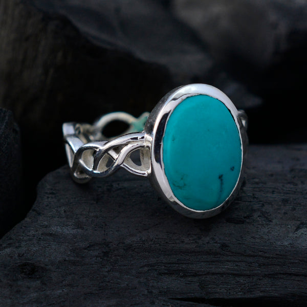 Turquoise Solitaire African 92.5 Silver Blue Gemstones Minimal Abstract Ring Jewelry