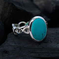 Turquoise Solitaire African 92.5 Silver Blue Gemstones Minimal Abstract Ring Jewelry